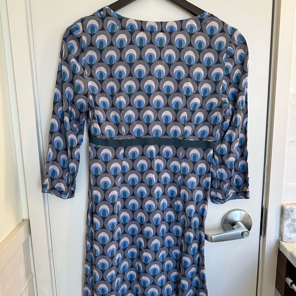 Boden Blue and Gray Patterned Three Quarter Sleeve Dress Size 4